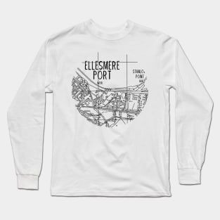 Ellesmere Port Map (B&W) Long Sleeve T-Shirt